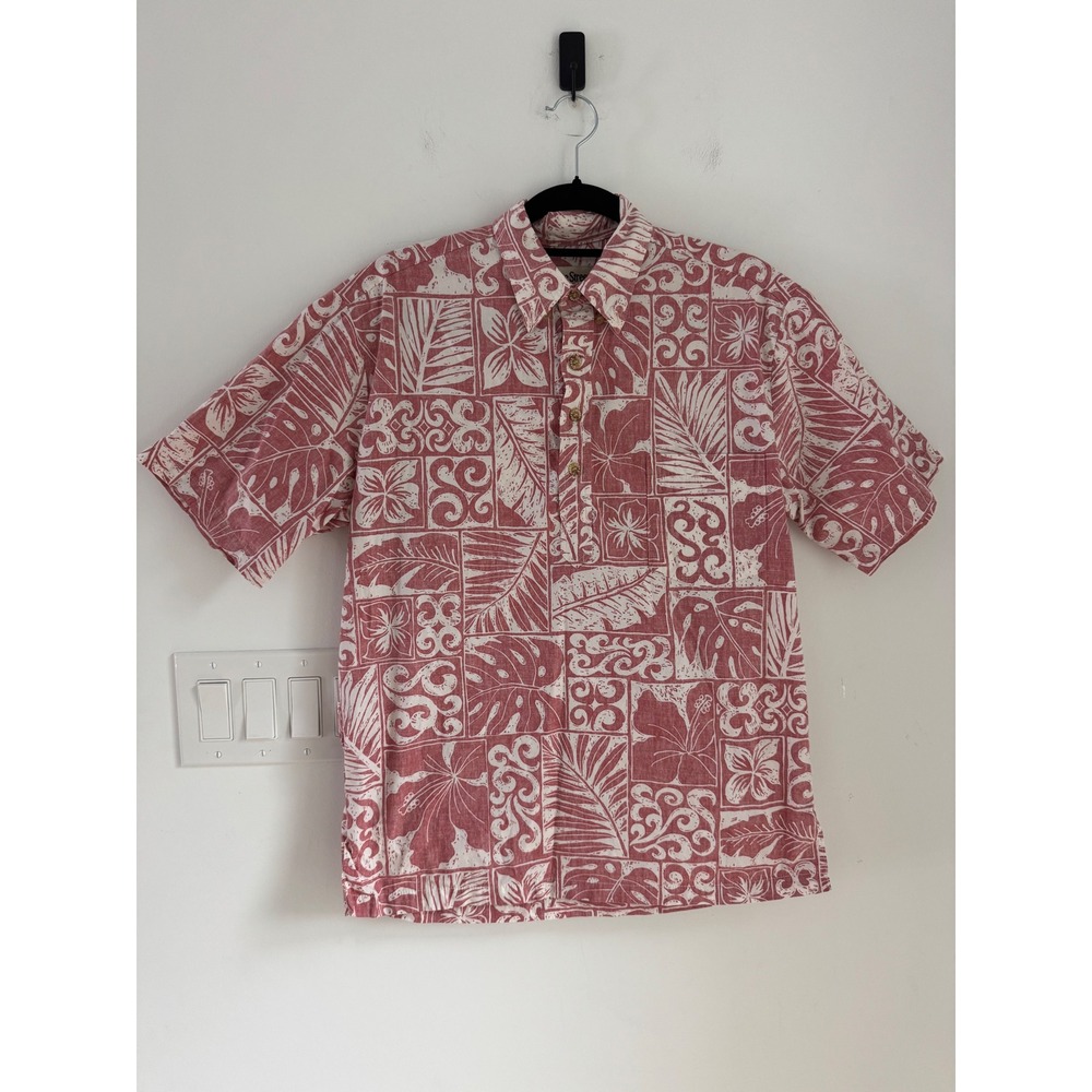 Cooke Street Honolulu Mens Small Red White Aloha Hawaiian Pullover Shirt Cotton